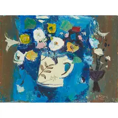 David McClure, FLOWERS AND BIRD, oil on board
