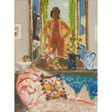 David McClure, GIRL IN A MIRROR WITH PATTERNED SOFA