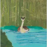 CRESTED GREBE, ZOETERMEER by David Michie, oil on board, sold Jan 2021
