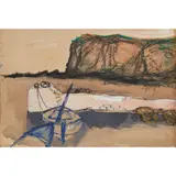 Douglas Swan, AUCHMITHIE HARBOUR -1959, mixed media on buff-coloured paper