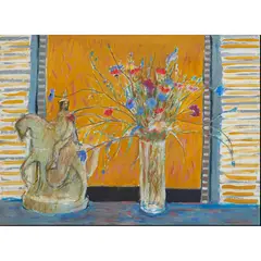 David M. Martin, STILL LIFE WITH CORNFLOWERS, mixed media on paper