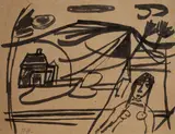 Patrick Hayman, CORNISH LANDSCAPE AND GIRL, Initialled in pencil lower left, and titled and signed to reverse, ink on card