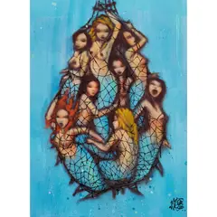 Mau Mau, MERMAIDS IN A NET - C. 2009, spray paint on canvas board
