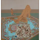 Alasdair Gray, SNAKES & LADDERS (FILM SEQUENCE WITH LIZ LOCHHEAD), 1972, Mixed media and tiddly winks on brown paper