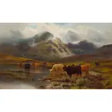 Louis Bosworth Hurt, HIGHLAND CATTLE WATERING IN A MOUNTAIN GLEN