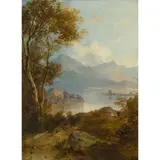 Horatio McCulloch, A HIGHLAND LOCH WITH DISTANT TOWER, oil on canvas laid down