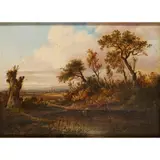 Patrick Nasmyth, A WOODED RIVER LANDSCAPE TINTERN ABBEY IN THE DISTANCE, oil on panel