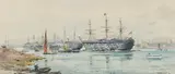 Frank Watson Wood, H M S VICTORY IN PORTSMOUTH HARBOUR