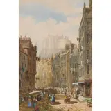 Louise Rayner, VIEW OF THE OLD TOWN EDINBURGH CASTLE IN THE DISTANCE, watercolour