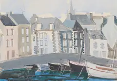 Anne Redpath, BOATS AT TRÉBOUL, pencil and gouache