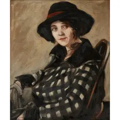 William MacDonald, GIRL IN BLACK HAT, oil on canvas