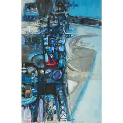 Robin Philipson, BLUE TOTEM, Gouache and mixed media