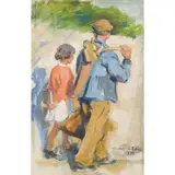 Stanhope Forbes, Study for An Old Cornish Manor, 1936, oil on canvas on board
