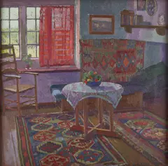 William Ratcliffe, The Red Curtain, circa 1916, oil on canvas