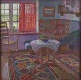 William Ratcliffe, The Red Curtain, circa 1916, oil on canvas