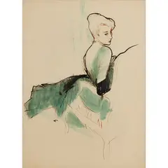 René Bouché, Lady in green chiffon dress, ink, gouache and coloured crayon, the sitter possibly Grace Kelly, Princess Grace of Monaco