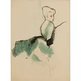 René Bouché, Lady in green chiffon dress, ink, gouache and coloured crayon, the sitter possibly Grace Kelly, Princess Grace of Monaco