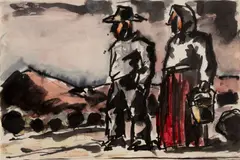 Josef Herman, Mexican Couple, ink and watercolour