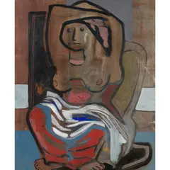 Jankel Adler, Woman in Chair, c.1941-43, mixed media, gouache on paper laid on cardboard