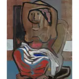 Jankel Adler, Woman in Chair, c.1941-43, mixed media, gouache on paper laid on cardboard