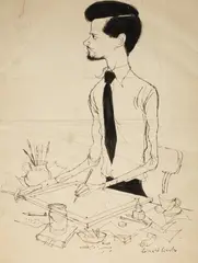 Ronald Searle, Self Portrait as an Artist, pen and ink on paper