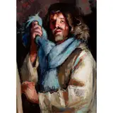 Robert O. Lenkiewicz, Self-Portrait with Blue Scarf, Oil on paper