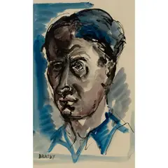 John Bratby, Portrait of John Minton, ink and watercolour on paper