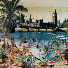 David Mach, Westminster Beach - Nudes, 2000, drawing and collage on paper