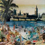 David Mach, Westminster Beach - Nudes, 2000, drawing and collage on paper