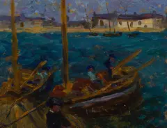 Alide Goldschmidt, FISHING BOATS IN HARBOUR, Oil on board, and three others by the same hand various sizes (4)