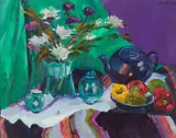 Margaret Ballantyne, STILL LIFE WITH GREEN CLOTH, oil on canvas