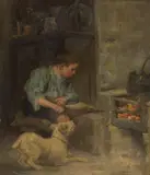 Robert Easton Stuart, TENDING THE FIRE, Oil on canvas, and another signed work by the same hand (2)