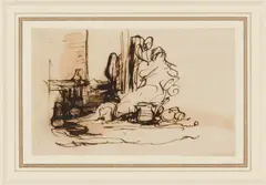 STUDY FOR THE PEEP O'DAY BOYS CABIN by David Wilkie, Pen and ink and another sketch similar (2), sold Oct 2020