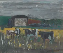 David M. Martin, COWS IN A FIELD, mixed media