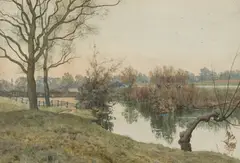 William Fraser Garden, ON THE RIVER BANK, DUSK, watercolour