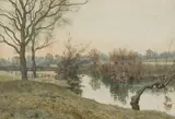 William Fraser Garden, ON THE RIVER BANK, DUSK, watercolour