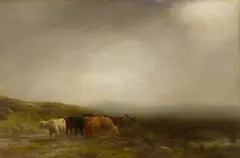 Peter Graham, CATTLE ON A MISTY HILLSIDE, oil on canvas
