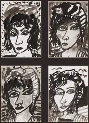 John Bellany, FOUR CELTIC MAIDENS, four ink sketches framed together