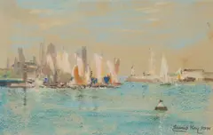 James Kay, LEAVING HARBOUR, pastel on buff paper