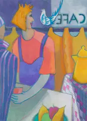 Jeanette Lassen, CAFE WINDOW - RUFFLED FEATHER, oil on canvas
