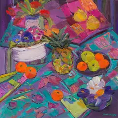 Margaret Ballantyne, STILL LIFE WITH PINEAPPLE, oil on canvas