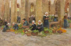 Linnie Watt, THE FLOWER MARKET, oil on canvasboard