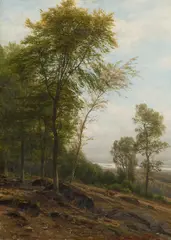 Carl Ludwig Farbach, DEER ON A WOODED HILLSIDE, oil on canvas
