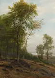 Carl Ludwig Farbach, DEER ON A WOODED HILLSIDE, oil on canvas