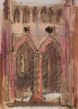 ST. MARY'S AISLE, DRYBURGH by George Haig, 2nd Earl Haig, charcoal and pastel on buff paper, sold Oct 2020