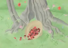 A HAT FULL OF CHERRIES by Barbara Balmer, pencil and watercolour, sold Oct 2020