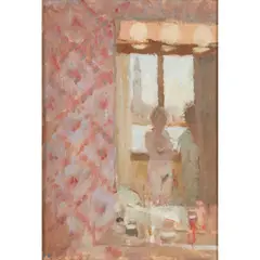 Bernard Dunstan, THE BATHROOM, VENICE (HOTEL METROPOLE), oil on board