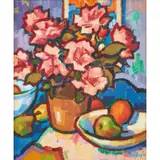 Joan Gillespie, STILL-LIFE WITH PINK ROSES, oil on board