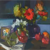 Marion Drummond, STILL-LIFE WITH POMEGRANATES, oil on board
