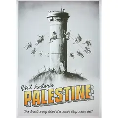 Banksy, VISIT HISTORIC PALESTINE, and 'The Walled Off Hotel' pink ink stamp (verso), poster and another the same, both accompanied by stamped 'The Walled Off Hotel' invoices, one dated '16.11.19'